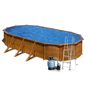 Gre Fémpalástos Ovális medence szett 730x375x120cm; Fa minta